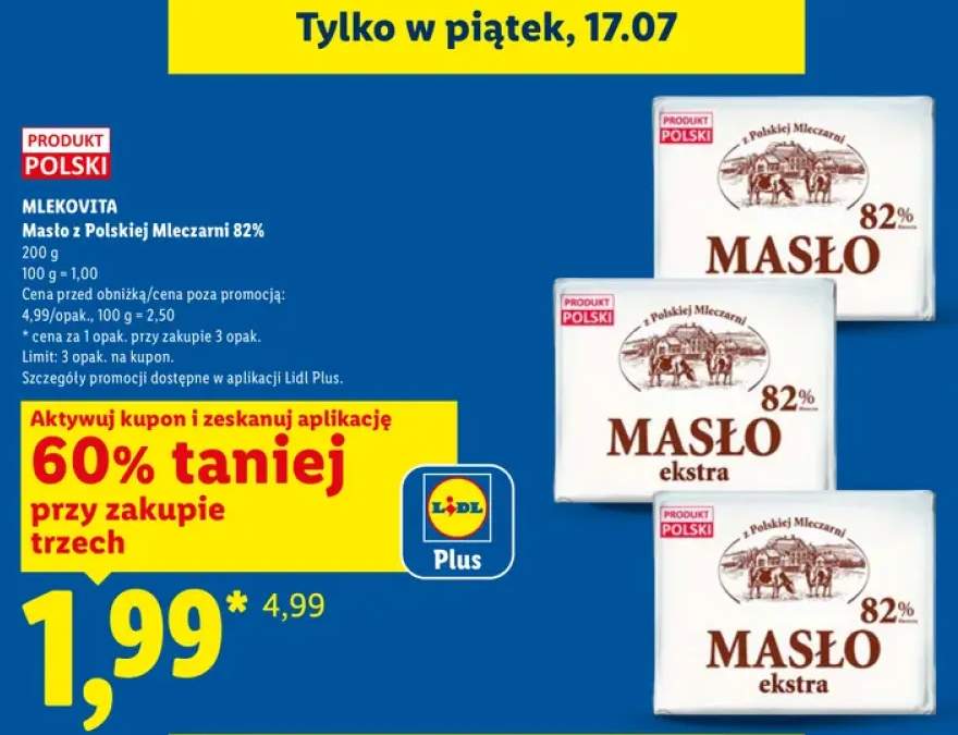 Masło ekstra z Polskiej Mleczarni 82% Mlekovita