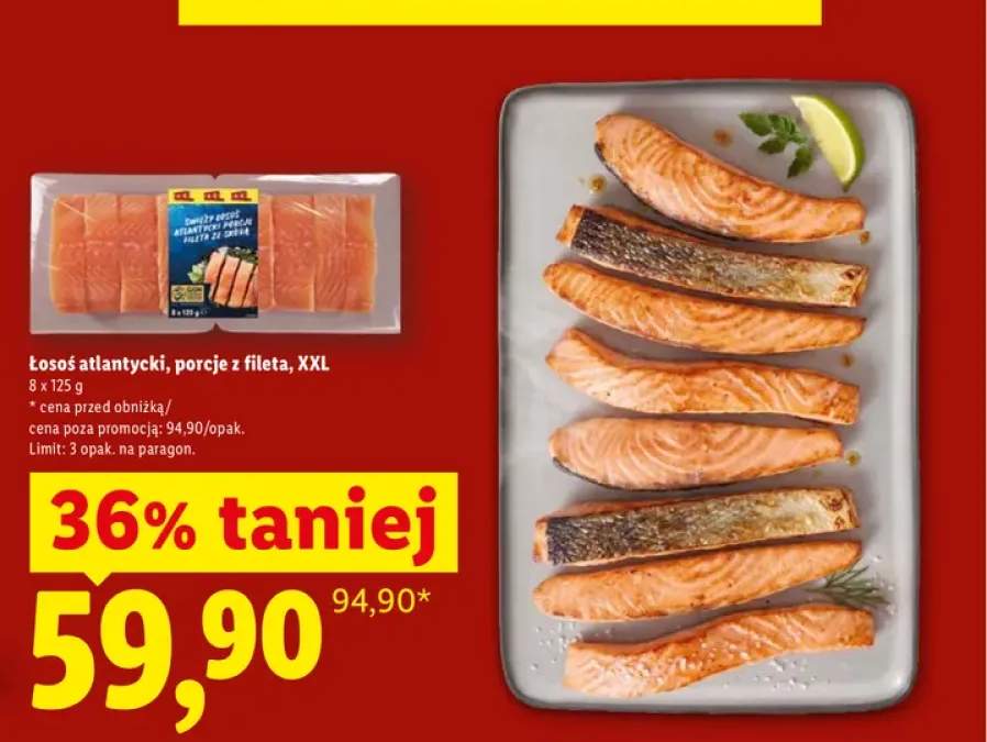 Łosoś atlantycki porcje z fileta XXL Targ Rybny Lidla 8-pak