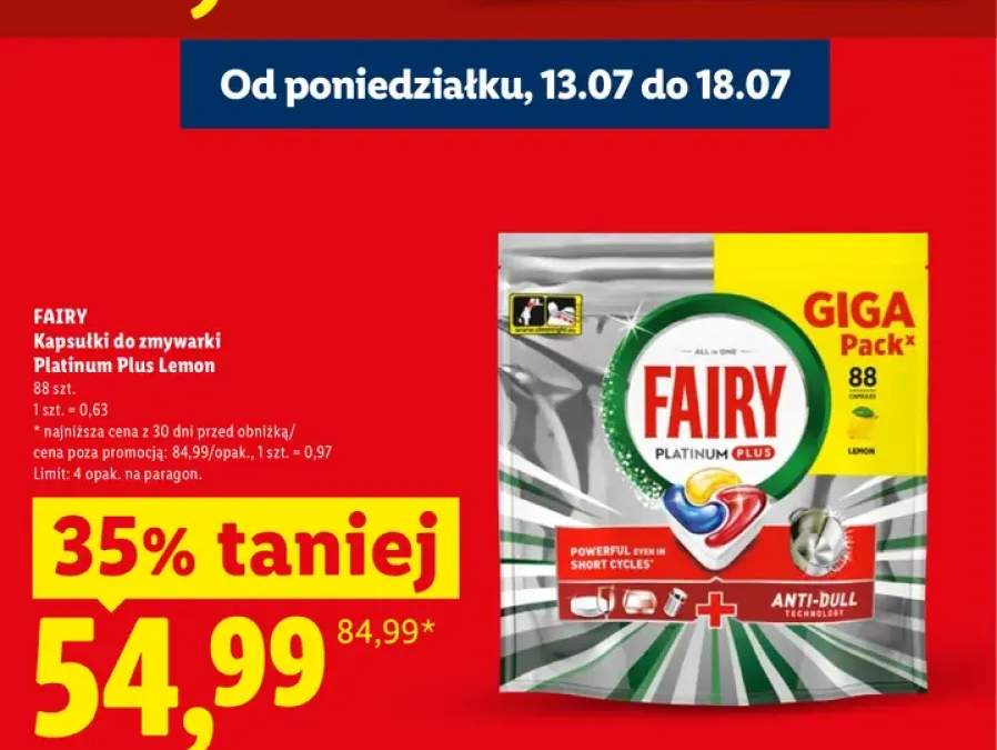 Kapsułki do zmywarki Fairy Platinum Plus Lemon