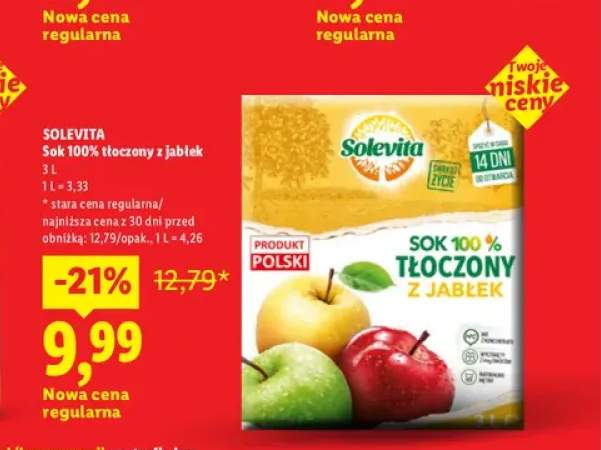 Sok 100% tłoczony z jabłek Solevita