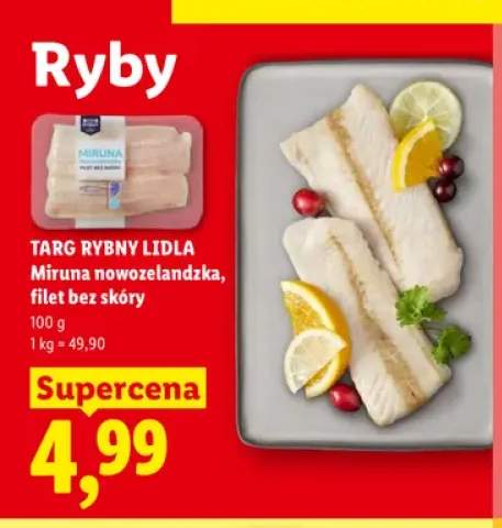 Miruna nowozelandzka filet bez skóry Targ Rybny Lidla