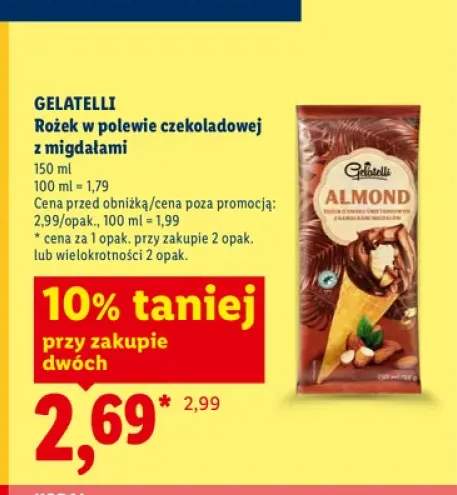Lody rożek w polewie czekoladowej z migdałami Gelatelli