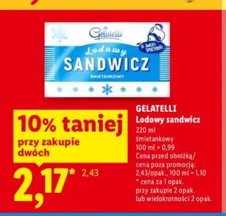 Lody sandwicz śmietankowy Gelatelli