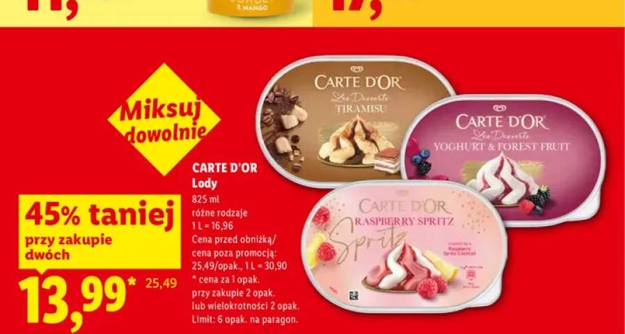 Lody Carte D'Or Tiramisu +2 warianty