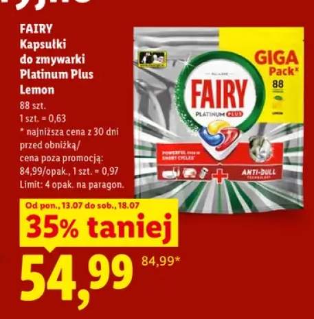 Kapsułki do zmywarki Fairy Platinum Plus Lemon