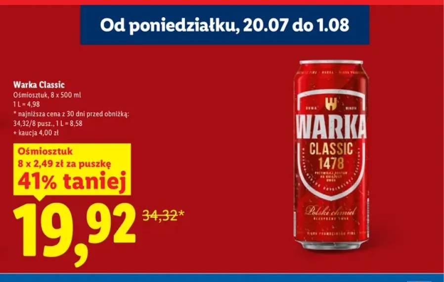 Piwo Warka Classic 8-pak 500 ml