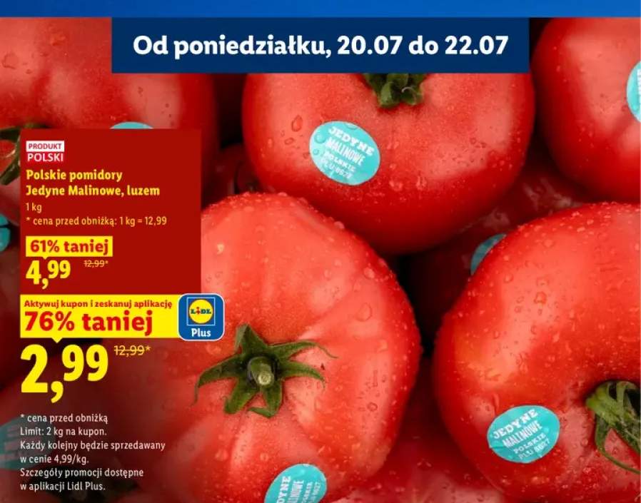 Pomidory malinowe Jedyne Malinowe luzem polskie