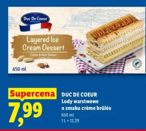 Lody warstwowe o smaku crème brûlée Duc De Coeur