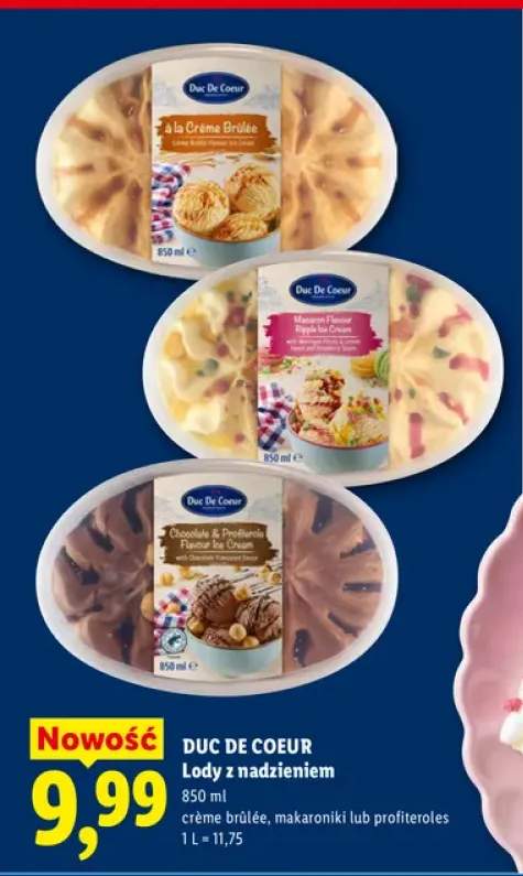 Lody z nadzieniem crème brûlée Duc De Coeur +2 warianty