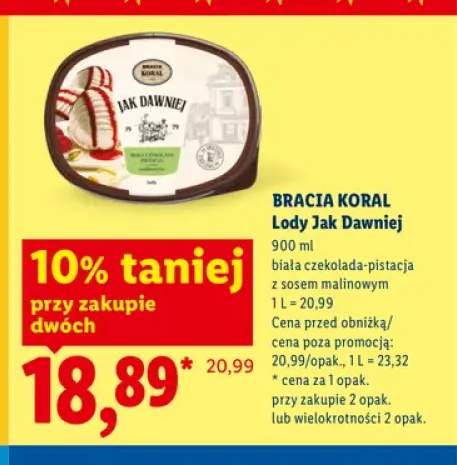Lody Jak Dawniej biała czekolada-pistacja z sosem malinowym Bracia Koral