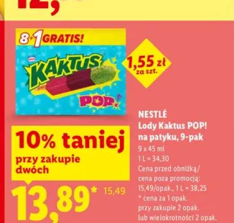 Lody Kaktus POP! na patyku Nestlé 9-pak