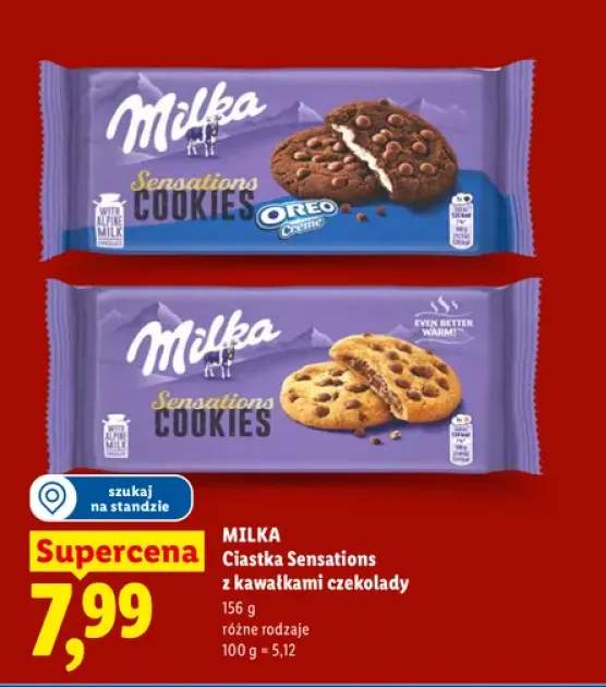 Ciastka Milka Sensations z kawałkami czekolady +1 wariant