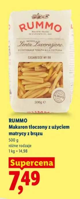 Makaron tłoczony z użyciem matrycy z brązu Casarecce No 88 Rummo
