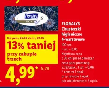 Chusteczki higieniczne 4-warstwowe Floralys