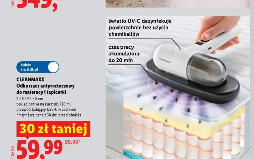 Odkurzacz antyroztoczowy do materacy i tapicerki Cleanmaxx