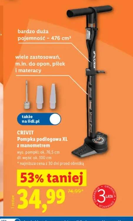 Pompka podłogowa XL z manometrem Crivit