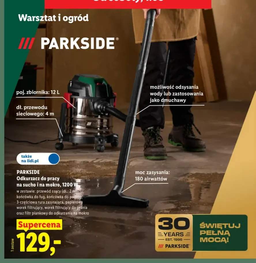 Odkurzacz do pracy na sucho i na mokro PARKSIDE 1200W