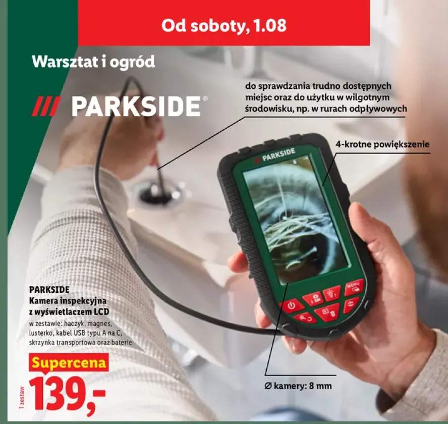 Kamera inspekcyjna z wyświetlaczem LCD Parkside