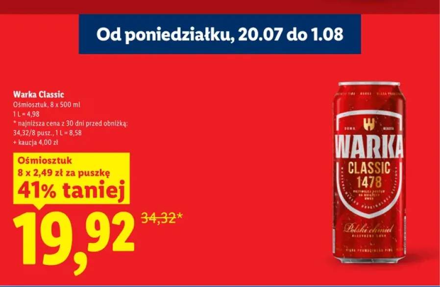 Piwo Warka Classic 8-pak 500 ml