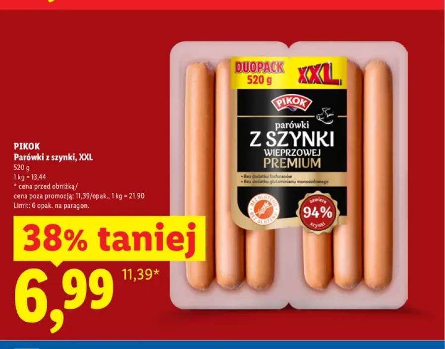 Parówki z szynki Pikok XXL