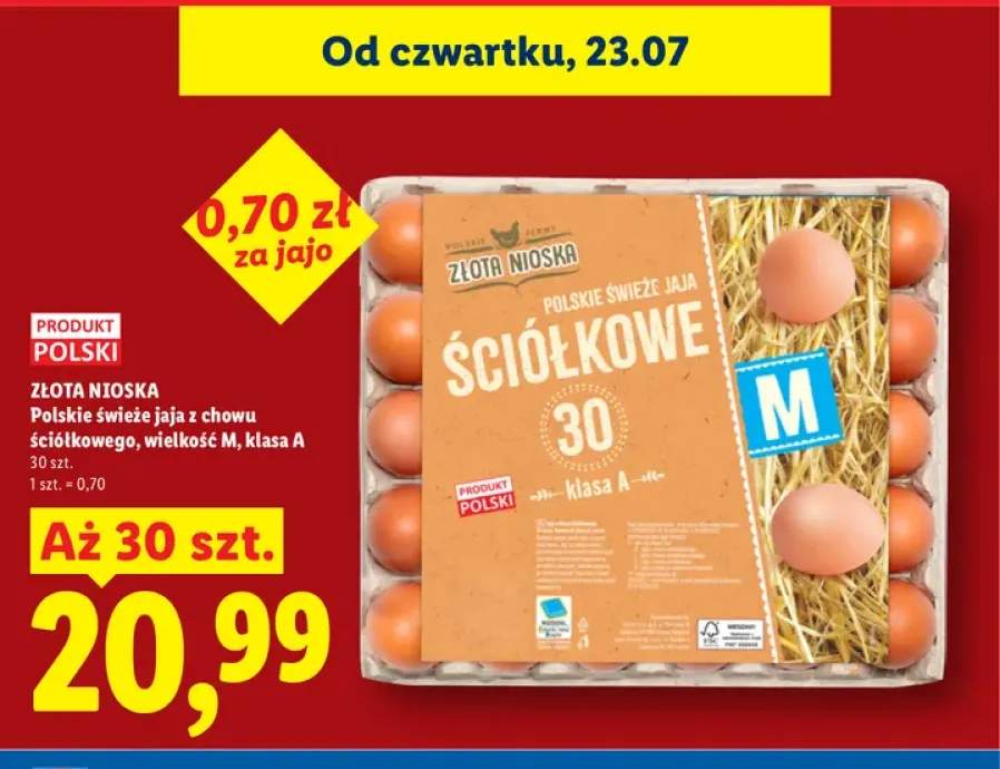 Jaja z chowu ściółkowego wielkość M klasa A Złota Nioska