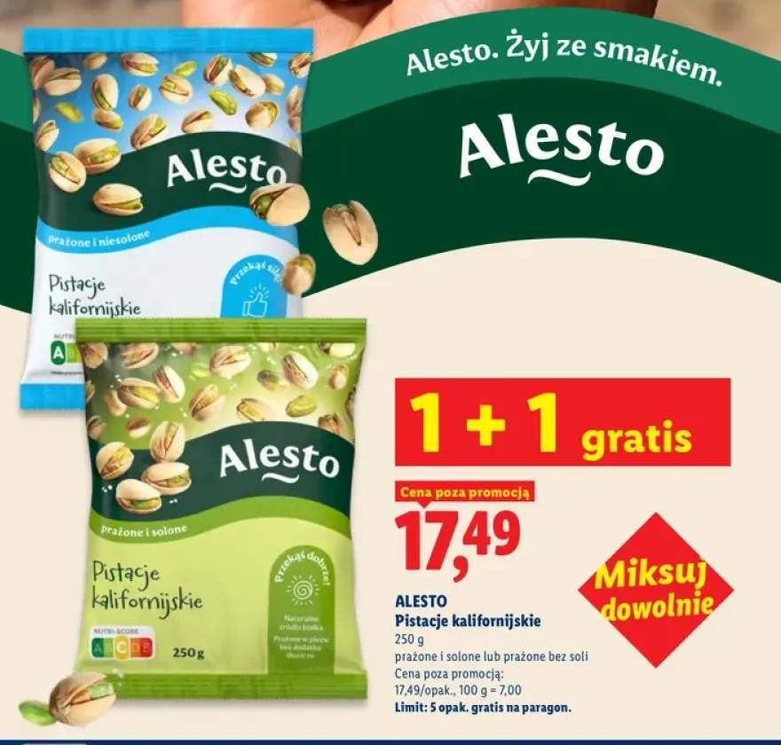 Pistacje kalifornijskie Alesto prażone i solone +1 wariant