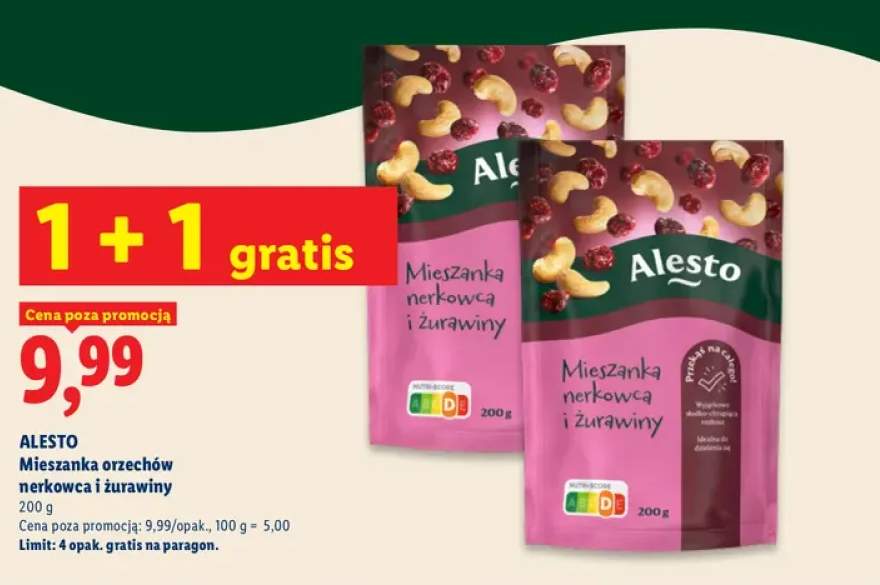Mieszanka orzechów nerkowca i żurawiny Alesto