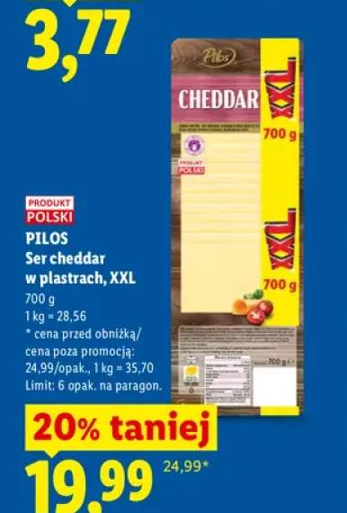 Ser cheddar w plastrach XXL Pilos