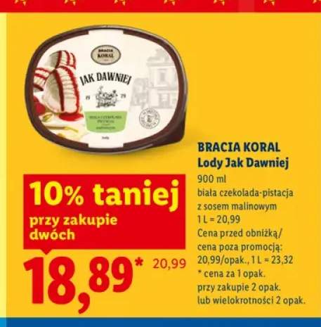 Lody Jak Dawniej biała czekolada-pistacja z sosem malinowym Bracia Koral