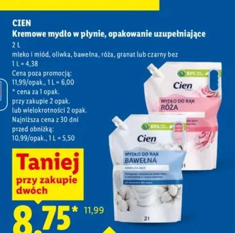 Kremowe mydło w płynie Cien mleko i miód +5 wariantów