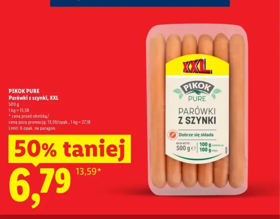 Parówki z szynki Pikok Pure XXL