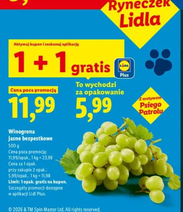 Winogrona jasne bezpestkowe Ryneczek Lidla