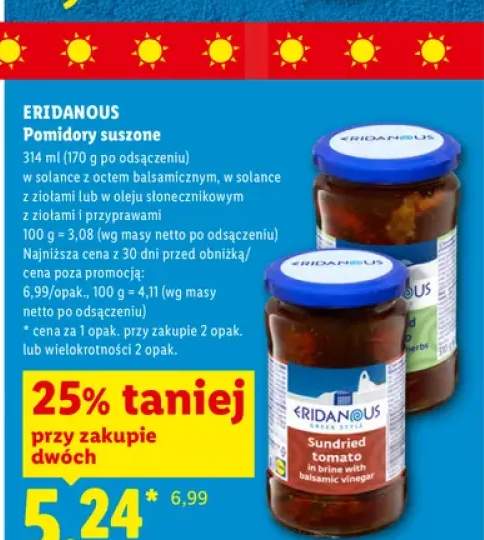 Pomidory suszone w solance z ziołami Eridanous +2 warianty