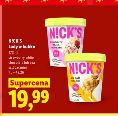 Lody w kubku N!CK'S Strawberry White Chocolate +1 wariant