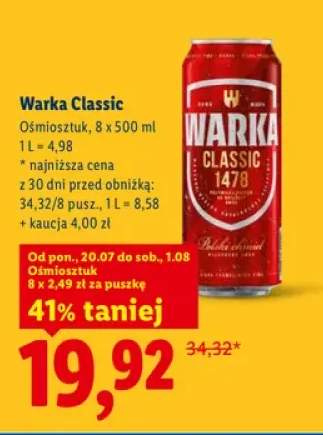 Piwo Warka Classic 8-pak 500 ml