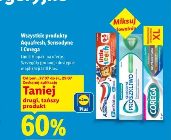 Produkty Aquafresh Sensodyne i Corega +3 warianty