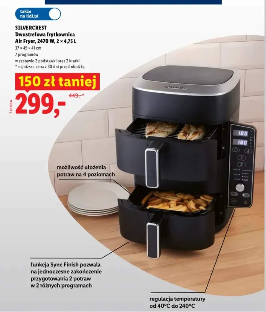Dwustrefowa frytkownica Air Fryer Silvercrest 2x4,75 l