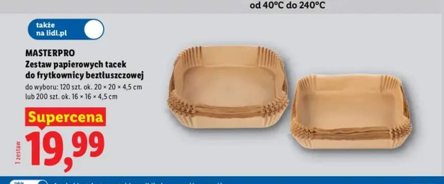 Zestaw papierowych tacek do frytkownicy beztłuszczowej Masterpro 120 szt.
