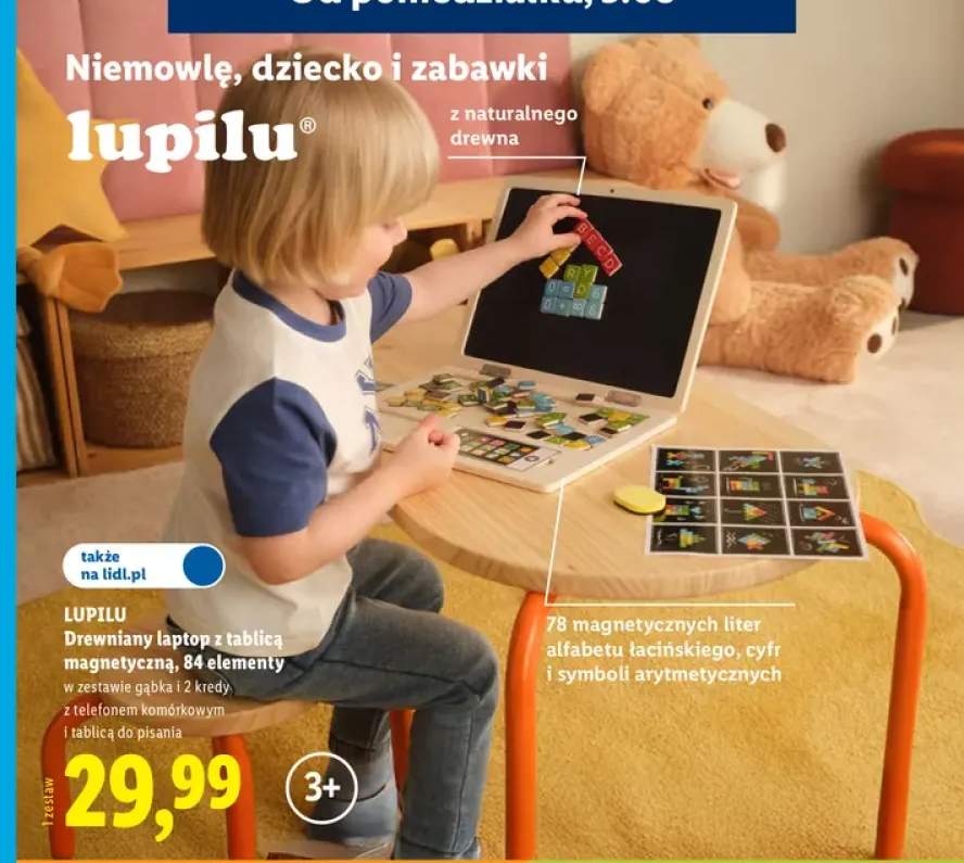 Drewniany laptop z tablicą magnetyczną Lupilu