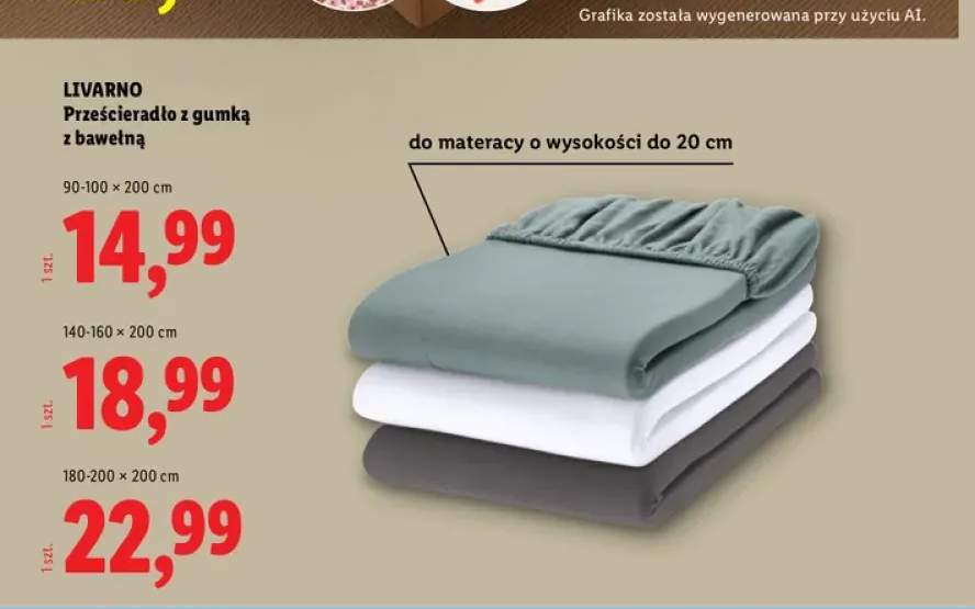 Prześcieradło z gumką z bawełną LIVARNO 90-100x200 cm +2 warianty
