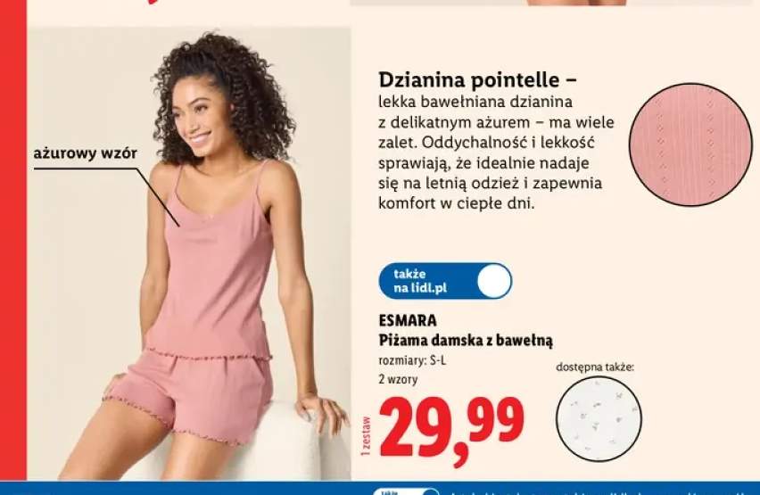 Piżama damska z bawełny pointelle Esmara