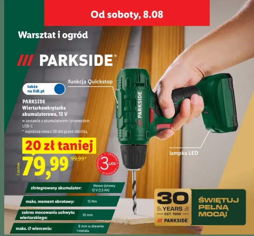 Wiertarkowkrętarka akumulatorowa PARKSIDE