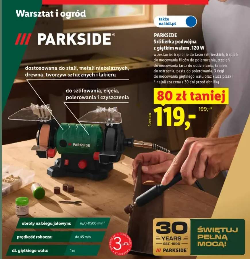 Szlifierka podwójna z giętkim wałem Parkside 120W