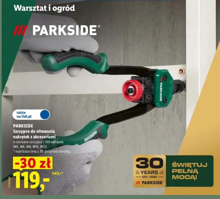 Szczypce do nitowania nakrętek z akcesoriami Parkside