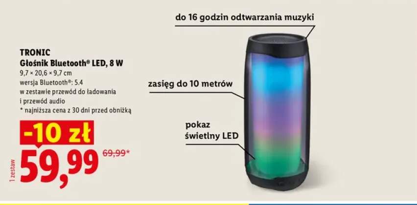 Głośnik Bluetooth LED Tronic 8W