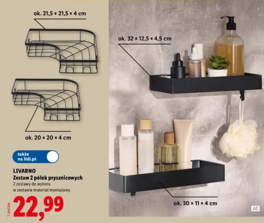 Zestaw 2 półek prysznicowych Livarno