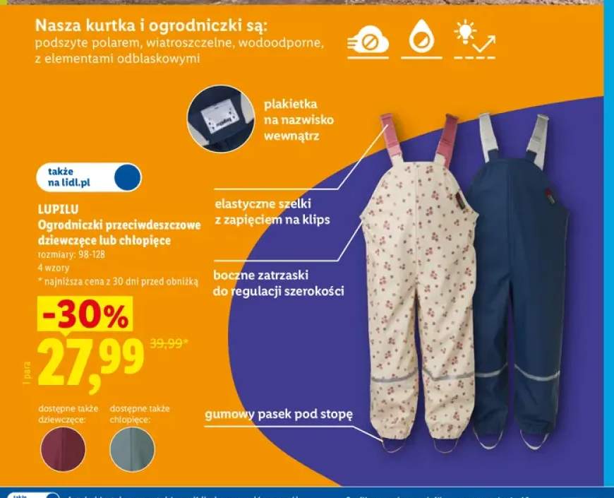 Ogrodniczki przeciwdeszczowe dziewczęce Lupilu +1 wariant