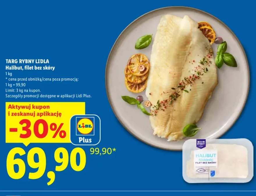 Halibut filet bez skóry Targ Rybny Lidla