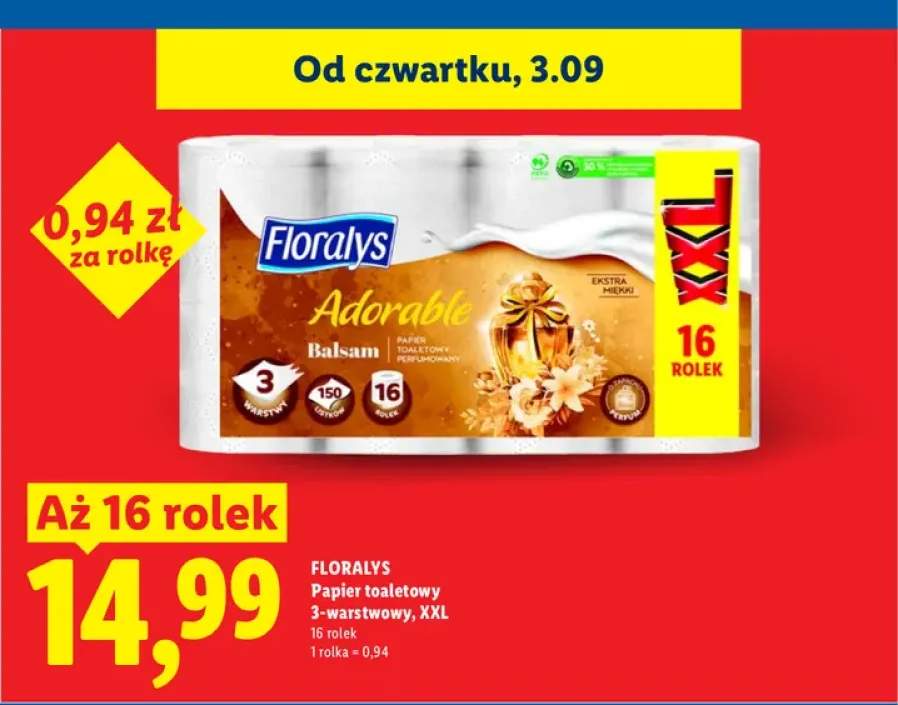 Papier toaletowy 3-warstwowy XXL Floralys 16-pak