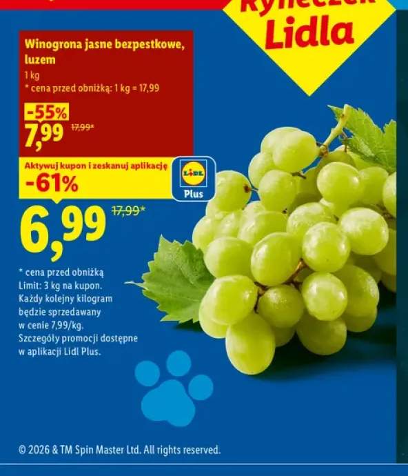 Winogrona jasne bezpestkowe luzem